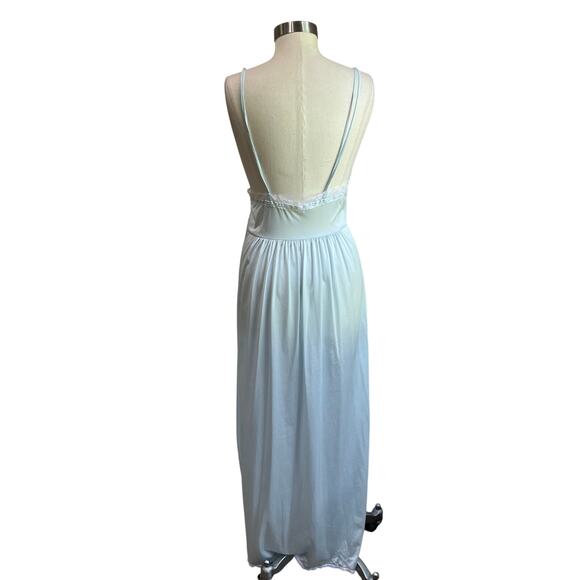 Vintage Light Blue Barbizon Smocked Bodice Danity Full Sweep Night Gown Sz L - Picture 3 of 9